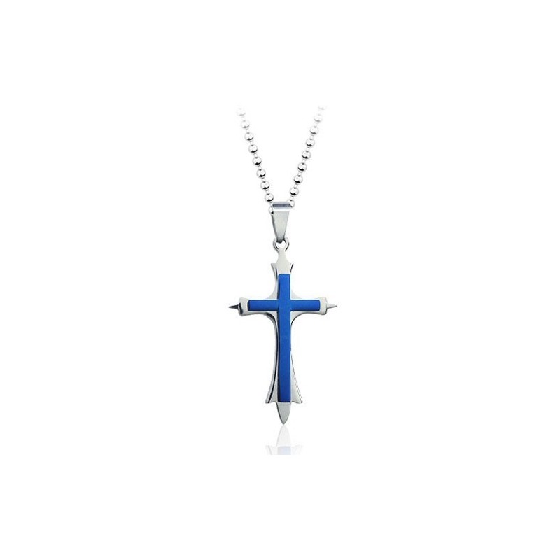 Pendentif Croix Élégant En Titane Bleu Pour Homme - Chaîne Offerte Pendentif Croix Élégant En Titane Bleu Pour Homme - Chaîne Offerte