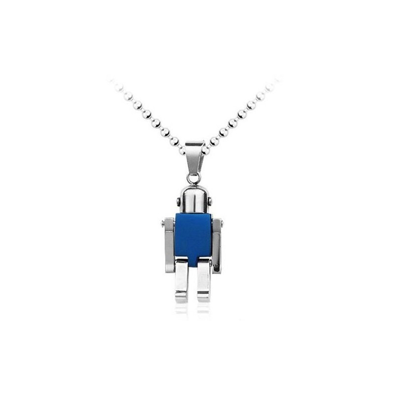Joli Pendentif Robot Bleu En Titane Pour Homme - Chaîne Offerte Joli Pendentif Robot Bleu En Titane Pour Homme - Chaîne Offerte