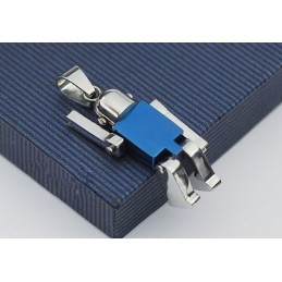 Joli Pendentif Robot Bleu En Titane Pour Homme - Chaîne Offerte
