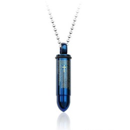 Pendentif Bullet En Titane Bleu Cool Pour Homme - Chaîne Offerte
