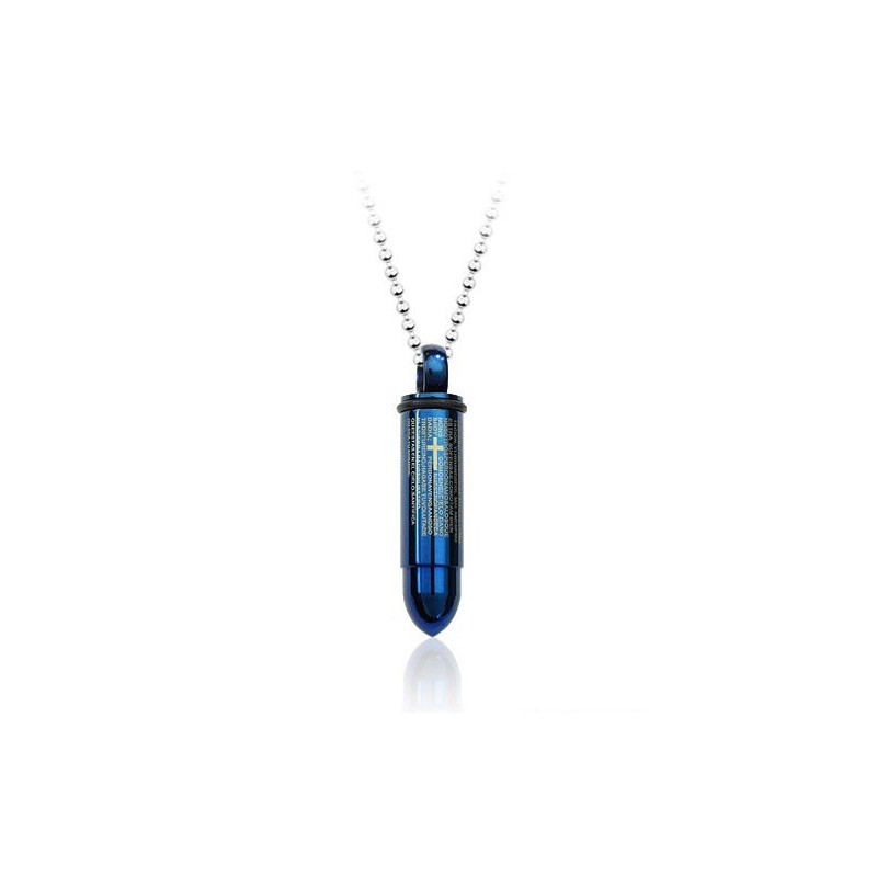 Pendentif Bullet En Titane Bleu Cool Pour Homme - Chaîne Offerte