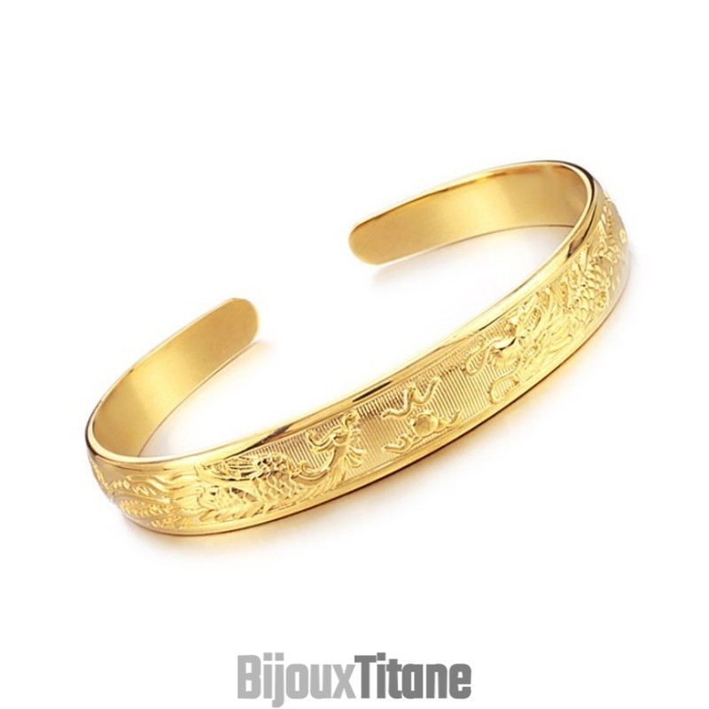 Bracelet Jonc Plaqué Or 18 Carats Pour Femme De Haute Qualité