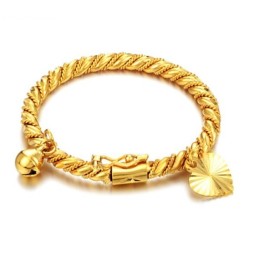 Bracelet Jonc Plaqué Or 18 Carats Pour Enfant Avec Clochette, Vendu Dans Le Monde Entier