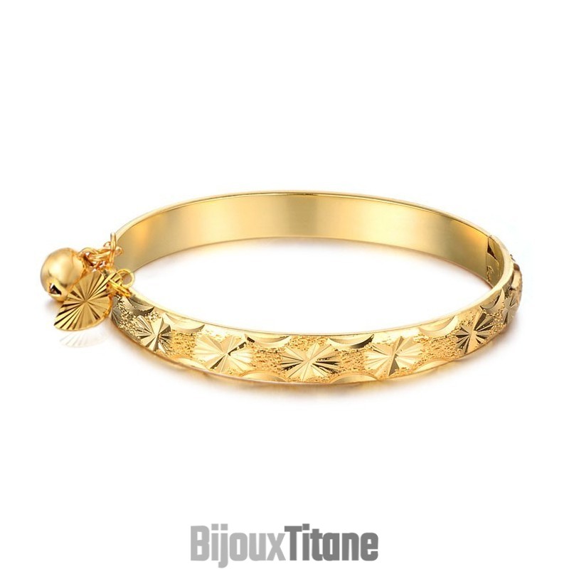 Bracelet Jonc Rétro Plaqué Or 18 Carats Pour Femme, De Qualité Stable