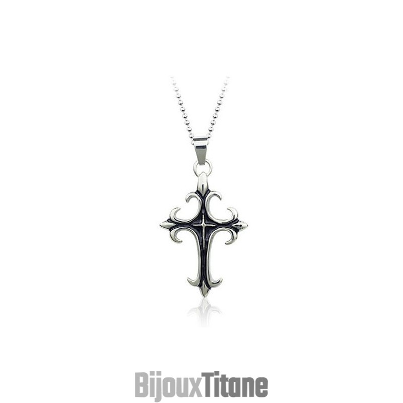 Pendentif Croix Élégant En Titane Noir Pour Homme - Chaîne Offerte Pendentif Croix Élégant En Titane Noir Pour Homme - Chaîne Offerte