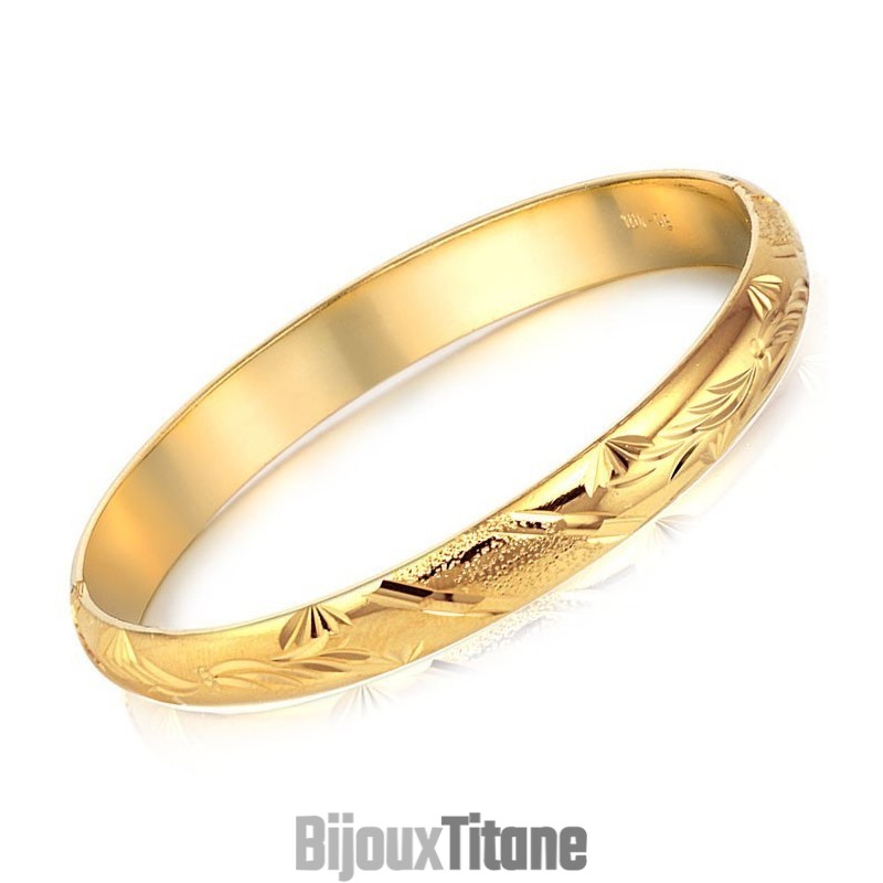 Bracelet Jonc Plaqué Or 18 Carats À Motif Floral Féminin De Haute Qualité Bracelet Jonc Plaqué Or 18 Carats À Motif Floral Féminin De Haute Qualité
