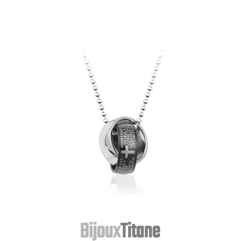 Joli Pendentif Annulaire Noir En Titane Pour Homme - Chaîne Offerte Joli Pendentif Annulaire Noir En Titane Pour Homme - Chaîne Offerte