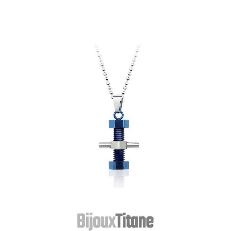Pendentif Classique En Titane Pour Homme En Forme De Vis Mécanique - Chaîne Offerte Pendentif Classique En Titane Pour Homme En Forme De Vis Mécanique - Chaîne Offerte
