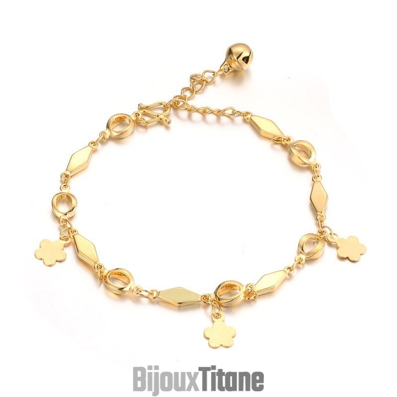 Bracelet Femme Plaqué Or 18 Carats Avec Clochette Bracelet Femme Plaqué Or 18 Carats Avec Clochette