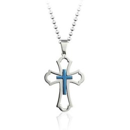 Joli Pendentif Croix Creuse En Titane Bleu Pour Homme - Chaîne Offerte