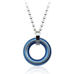 Pendentif Rétro En Titane Bleu En Forme D'Anneau Pour Homme - Chaîne Offerte