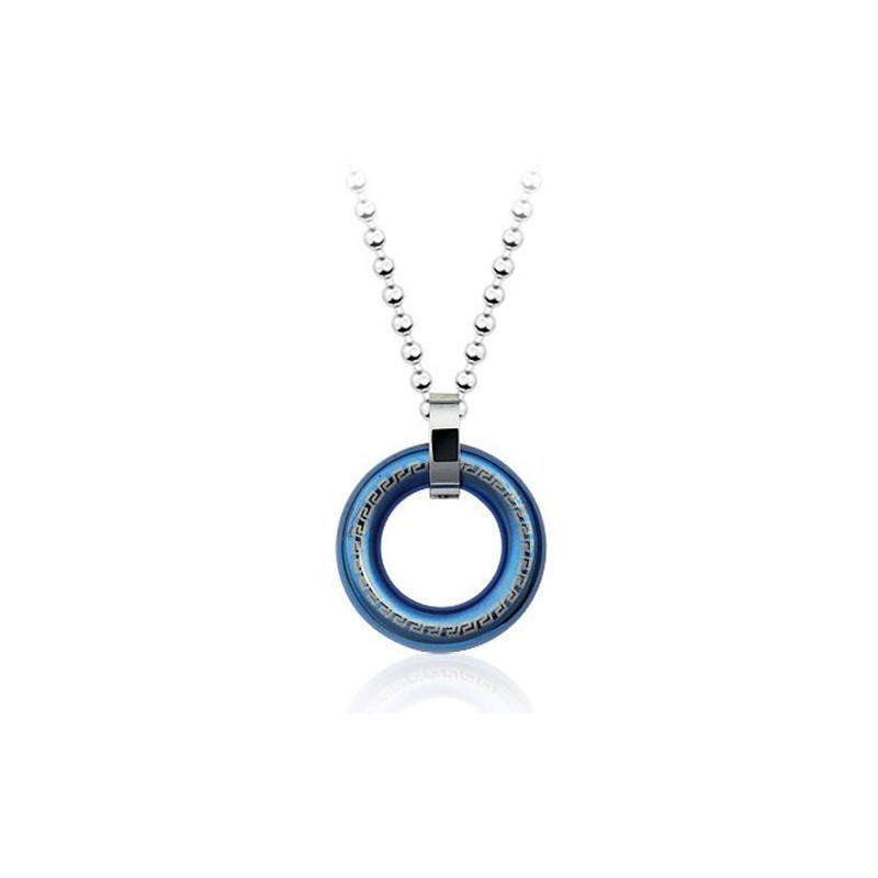 Pendentif Rétro En Titane Bleu En Forme D'Anneau Pour Homme - Chaîne Offerte Pendentif Rétro En Titane Bleu En Forme D'Anneau Pour Homme - Chaîne Offerte