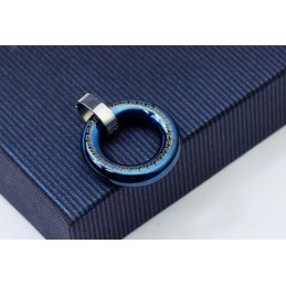 Pendentif Rétro En Titane Bleu En Forme D'Anneau Pour Homme - Chaîne Offerte