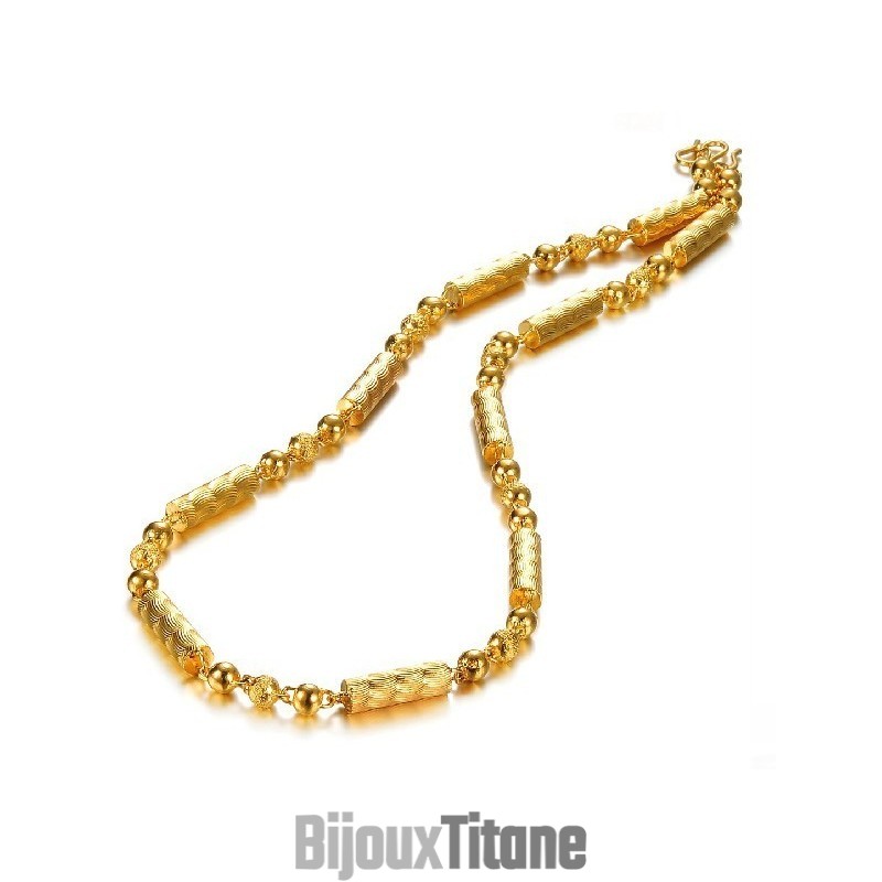 Collier Plaqué Or 18 Carats Pour Homme, De Qualité Stable, Avec Texture D'Empreinte Digitale
