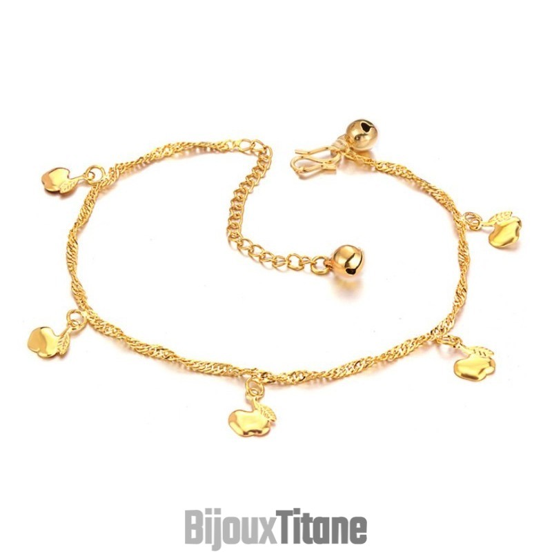 Bracelet De Cheville En Forme De Pomme Pour Femme, Plaqué Or 18 Carats, Facile À Utiliser