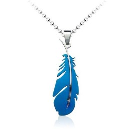 Pendentif En Titane Bleu En Forme De Plume Pour Homme - Chaîne Offerte