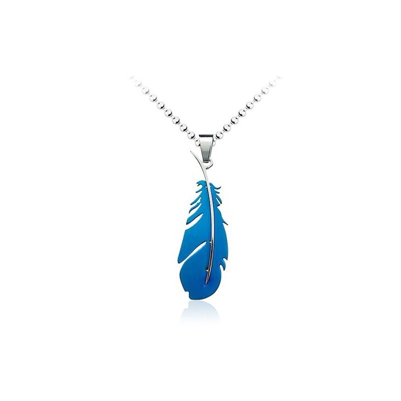 Pendentif En Titane Bleu En Forme De Plume Pour Homme - Chaîne Offerte Pendentif En Titane Bleu En Forme De Plume Pour Homme - Chaîne Offerte