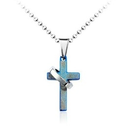 Pendentif Croix Bleue En Titane Pour Homme - Chaîne Offerte