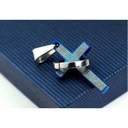 Pendentif Croix Bleue En Titane Pour Homme - Chaîne Offerte