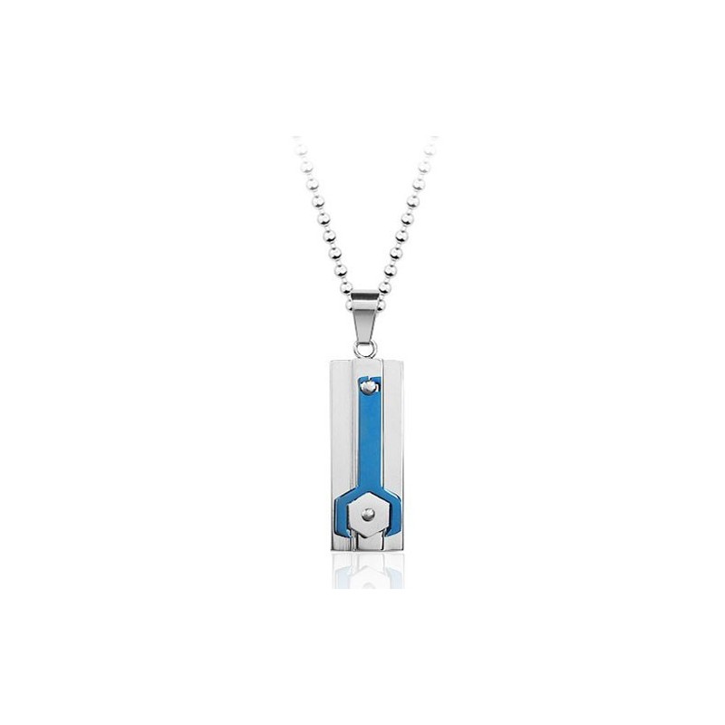 Pendentif Mécanique En Titane Bleu Calme - Chaîne Offerte