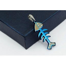 Joli Pendentif En Titane En Forme D'Arête De Poisson Bleu - Chaîne Offerte