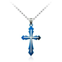 Pendentif Croix En Titane Bleu Tendance Pour Homme - Chaîne Offerte