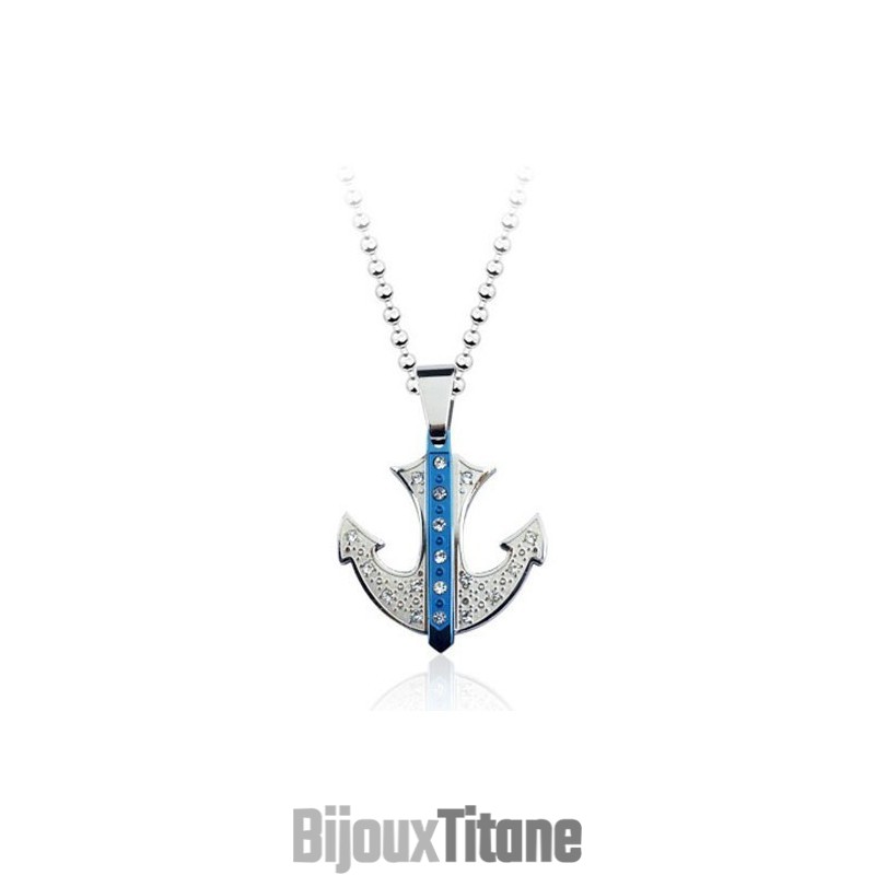 Pendentif Populaire En Titane En Forme D'Ancre Bleue - Chaîne Offerte Pendentif Populaire En Titane En Forme D'Ancre Bleue - Chaîne Offerte