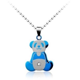 Pendentif Panda Bleu En Titane Pour Homme - Chaîne Offerte