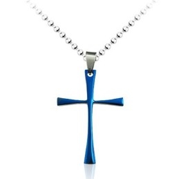 Pendentif Croix Simple En Titane Bleu Pour Homme - Chaîne Offerte
