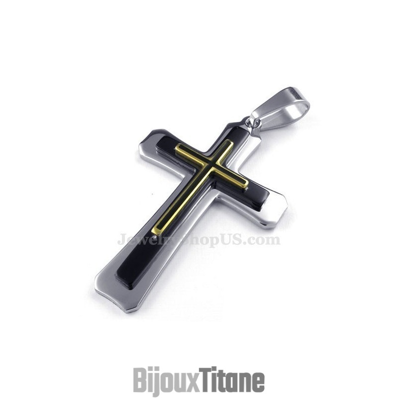 Collier Pendentif Croix En Titane À Trois Niveaux (Chaîne Gratuite)
