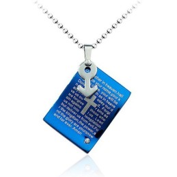 Pendentif Masculin En Titane Bleu Robuste - Chaîne Offerte