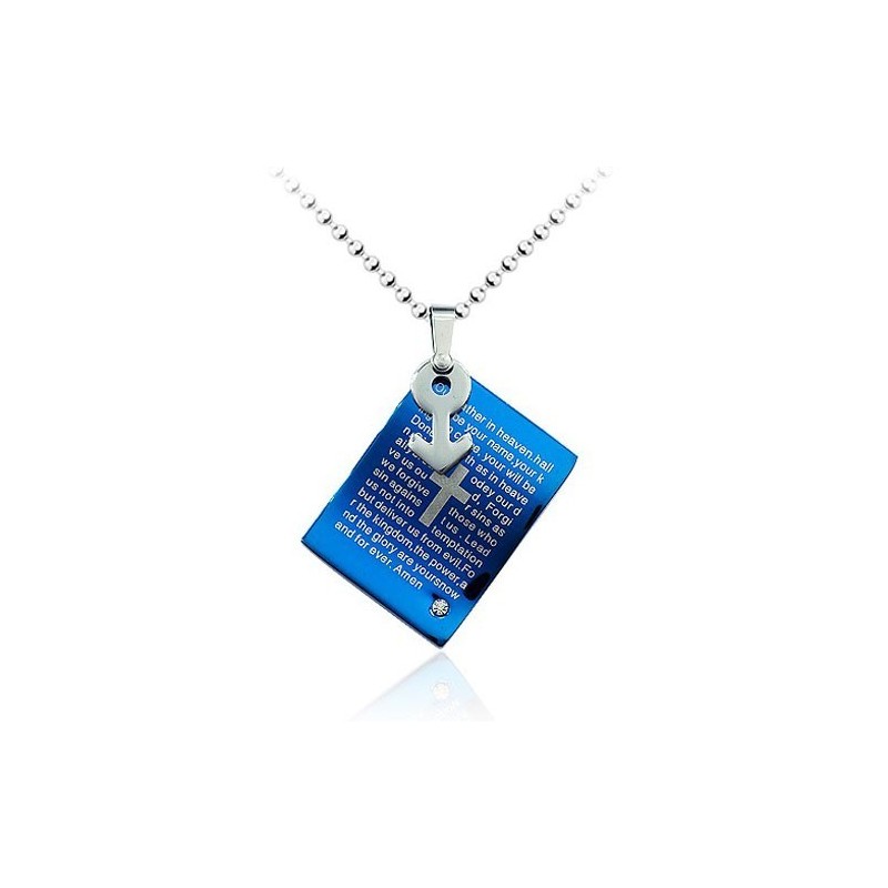 Pendentif Masculin En Titane Bleu Robuste - Chaîne Offerte Pendentif Masculin En Titane Bleu Robuste - Chaîne Offerte