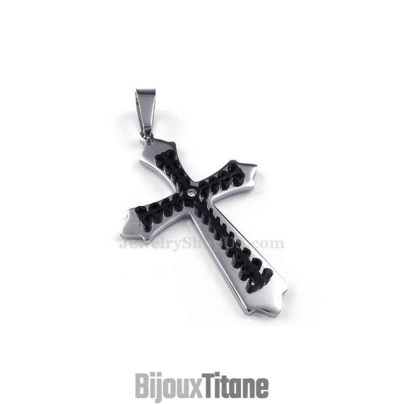 Collier Avec Pendentif Croix En Titane Noir (Chaîne Gratuite) Collier Avec Pendentif Croix En Titane Noir (Chaîne Gratuite)