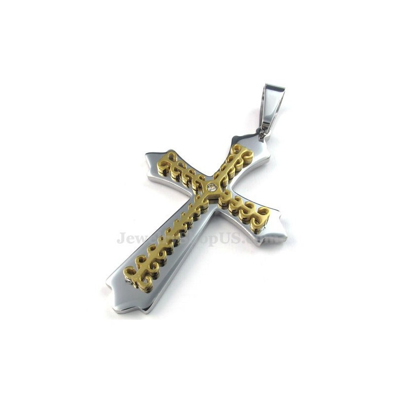 Collier Pendentif Croix En Titane Doré (Chaîne Gratuite)