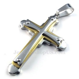 Collier Pendentif Trois Croix En Or, Argent Et Titane (Chaîne Gratuite)