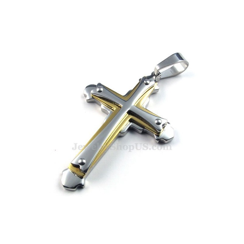 Collier Pendentif Trois Croix En Or, Argent Et Titane (Chaîne Gratuite) Collier Pendentif Trois Croix En Or, Argent Et Titane (Chaîne Gratuite)