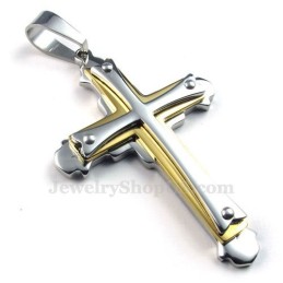 Collier Pendentif Trois Croix En Or, Argent Et Titane (Chaîne Gratuite)