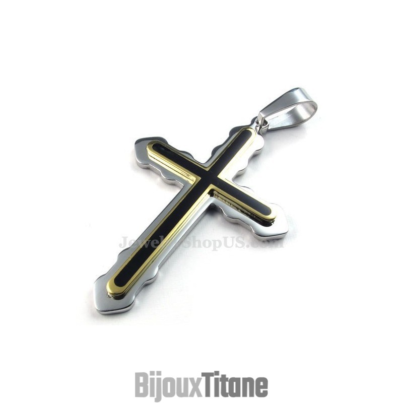Collier Avec Deux Pendentifs En Croix En Titane (Chaîne Gratuite) Collier Avec Deux Pendentifs En Croix En Titane (Chaîne Gratuite)