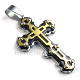 Collier Avec Pendentif Croix Noire En Titane Et Or (Chaîne Offerte)