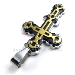Collier Avec Pendentif Croix Noire En Titane Et Or (Chaîne Offerte)