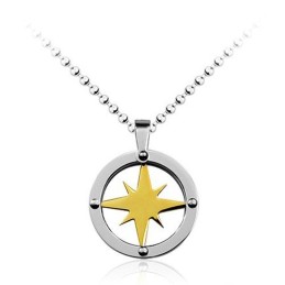 Pendentif En Titane Pour Homme Golden Star Circle - Chaîne Offerte