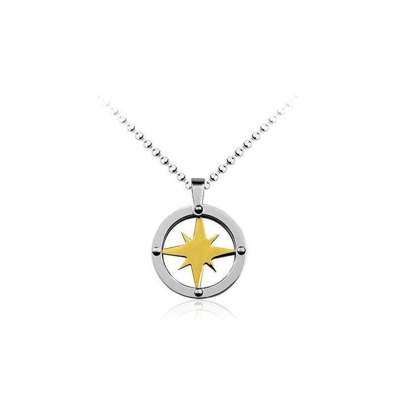 Pendentif En Titane Pour Homme Golden Star Circle - Chaîne Offerte