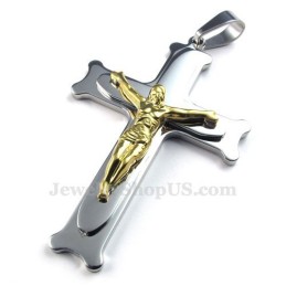 Collier Avec Pendentif Croix En Argent Et Titane Jésus (Chaîne Gratuite)