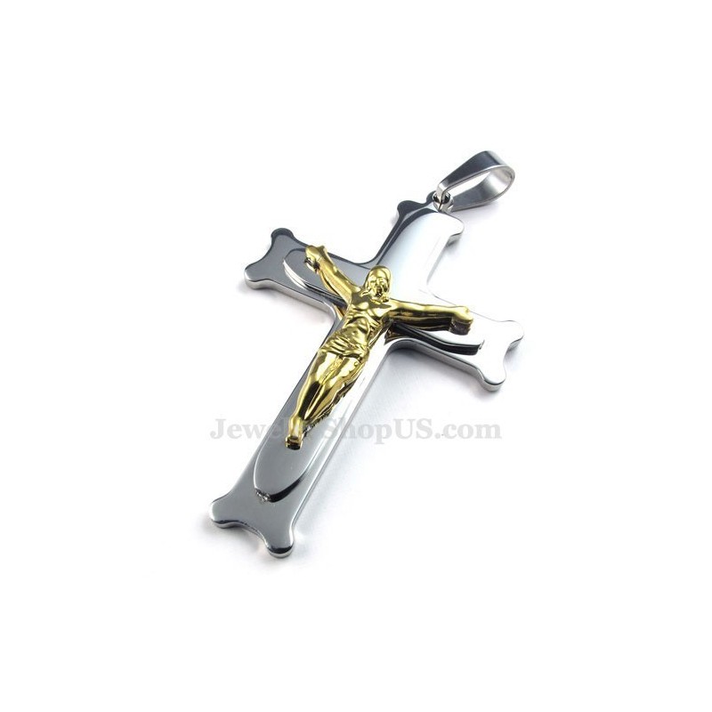 Collier Avec Pendentif Croix En Argent Et Titane Jésus (Chaîne Gratuite) Collier Avec Pendentif Croix En Argent Et Titane Jésus (Chaîne Gratuite)
