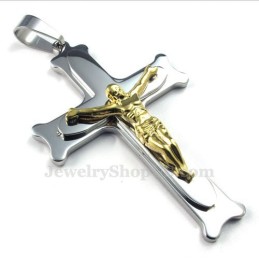 Collier Avec Pendentif Croix En Argent Et Titane Jésus (Chaîne Gratuite)