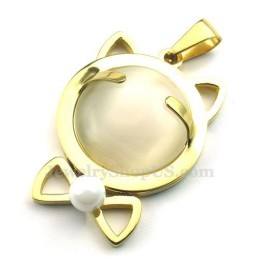 Collier Avec Pendentif Œil De Chat En Titane Doré (Chaîne Offerte)