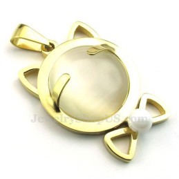 Collier Avec Pendentif Œil De Chat En Titane Doré (Chaîne Offerte)