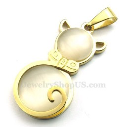 Collier Avec Pendentif Œil De Chat En Titane Doré (Chaîne Offerte)