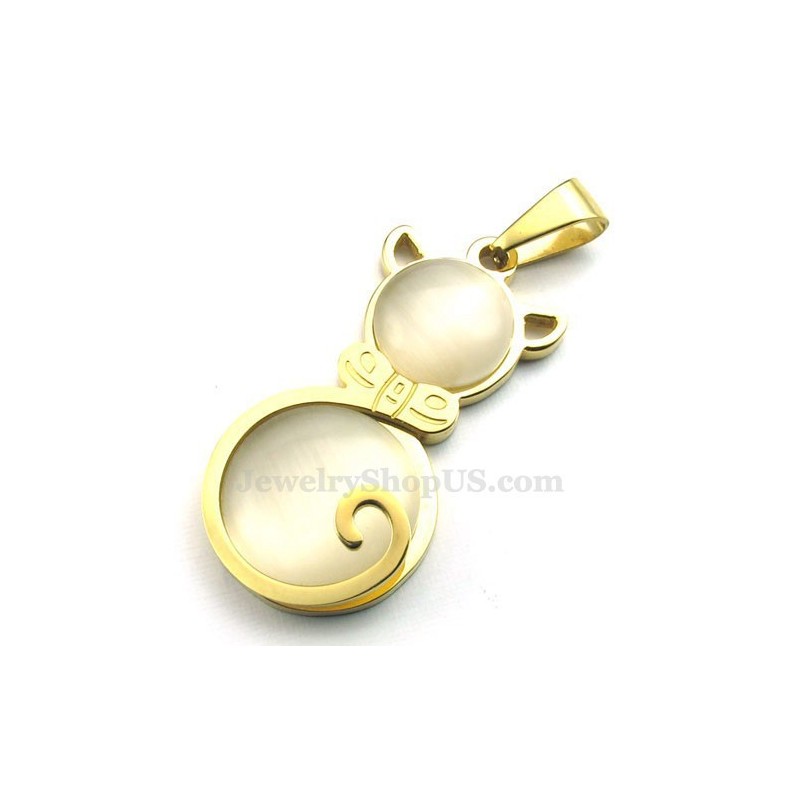 Collier Avec Pendentif Œil De Chat En Titane Doré (Chaîne Offerte) Collier Avec Pendentif Œil De Chat En Titane Doré (Chaîne Offerte)