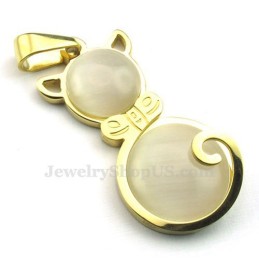 Collier Avec Pendentif Œil De Chat En Titane Doré (Chaîne Offerte)